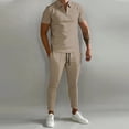 thumbnail image 1 of Men Tracksuits Spring Summer Short Sleeve Lapel Zip-up Tops Pants Two Piece Sets, 1 of 11