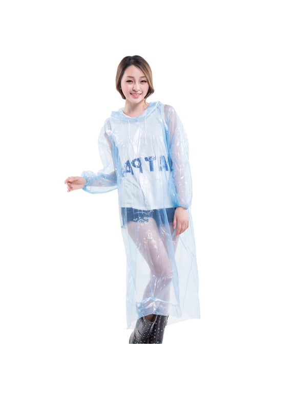 Men Transparent Raincoat Disposable Thickened Full Body Portable Adult Hiking Card T Shirts, Blue