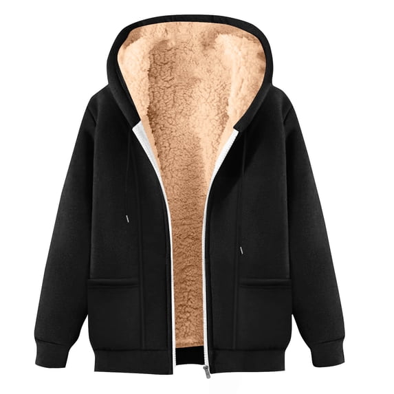 Men Trench Coat Fleece Hooded Full Zip Solid Color Long Sleeve Winter Cardigan Pockets Warm Hooded Coat