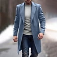 thumbnail image 1 of Men Trench Coat Long Notched Collar Jacket Single Button Business Casual Fall Winter Outerwear with Pockets New Winter Oversized Outerwear Jackets Light Blue XL, 1 of 7