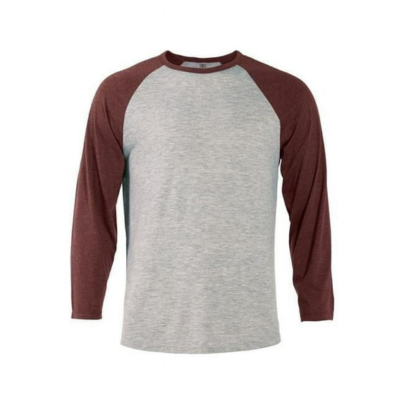Men Tri-Blend 3 by 4 Sleeve Raglan T-Shirt, Athletic Heather & Maroon - Small