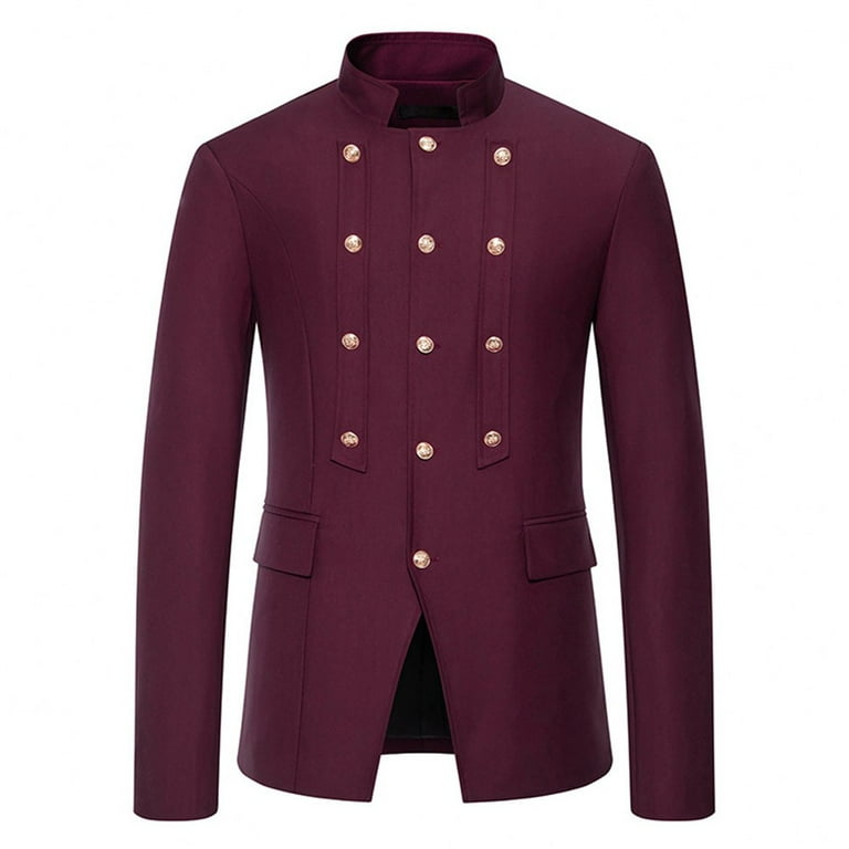 Men Triple Breasted Blazer Vintage Medival Court Buckle Wedding Slim Suit Jacket