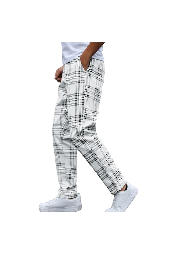 Men Trousers, Casual Fashion Plaid Pencil Pants With A Lace-Up Elastic Waist, Tapered Leg, And Comfortable Fit For Outdoor Leisure And Smart-Casual Occasions. 2026 Spring Summer Limited-time offer