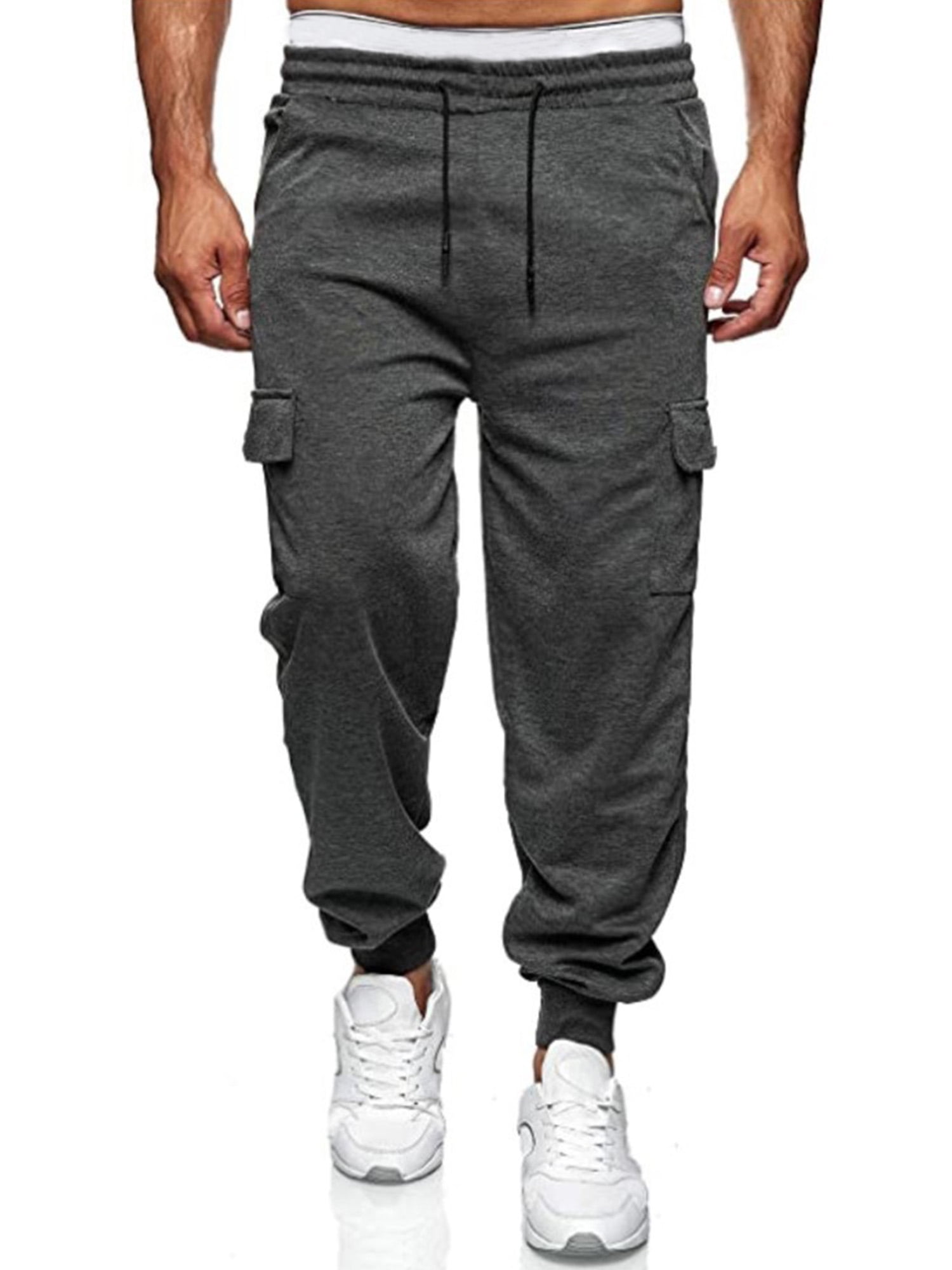 Men Trousers Solid High Waist Ankle Banded Pants with Drawstring ...