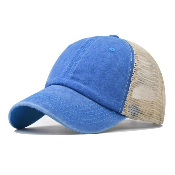 Men Trucker Hat Washed Cotton Mesh Back Baseball Cap Adjustable Solid Dad Hats