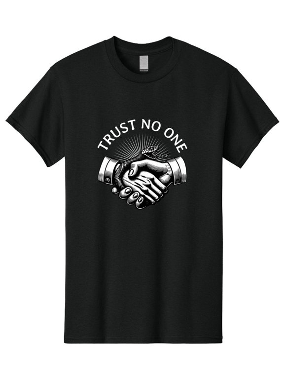 Men Trust No One Handshake Graphic Casual Summer Cotton T-Shirt