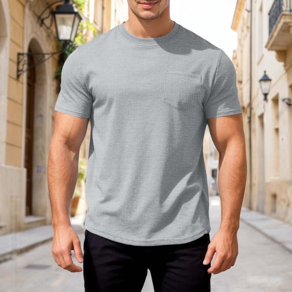 Mens Shirts Short Sleeve Crew Neck T-Shirt Basic Light Gray T Shirt Mens Golf Shirt