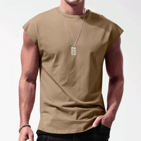 Men Tshirt Short Sleeve Crewneck Basic Khaki Tee Shirt Men Shirts Casual