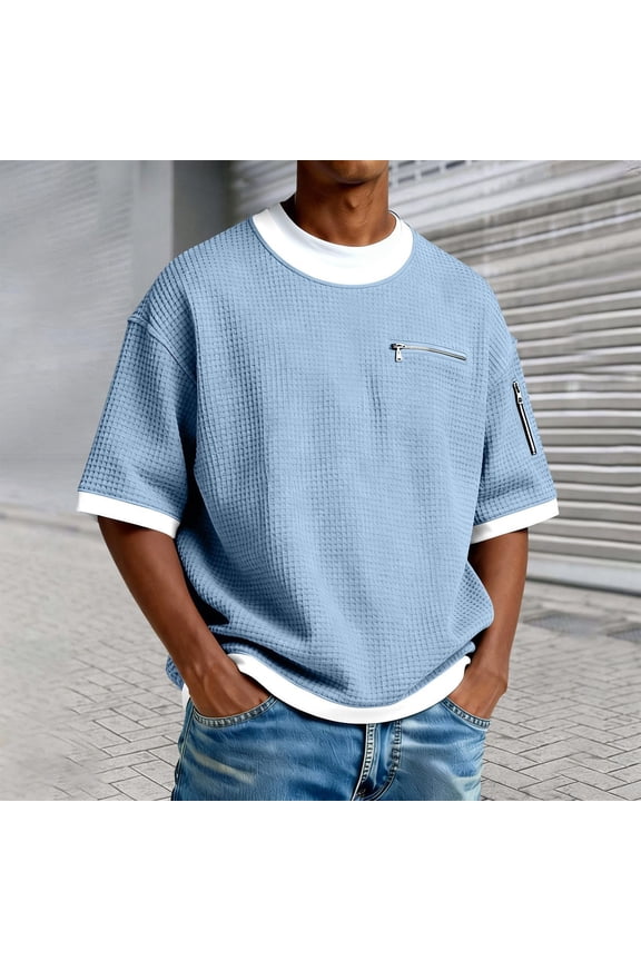 Men Tshirt Short Sleeve Crewneck T-Shirt Basic Blue T-Shirts Men Casual Shirt