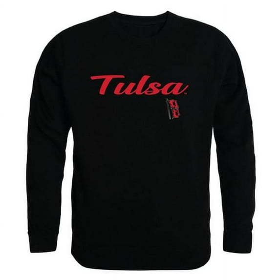 Men Tulsa Golden Hurricane Script Crew Fleece, Black - Extra Large
