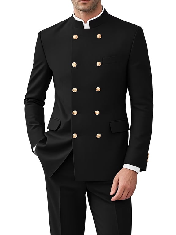 Men Tunic Suit Mandarin Stand Collar Jacket Chinese Traditional Double Breasted Uniform Jacket Wedding Suits for Men S