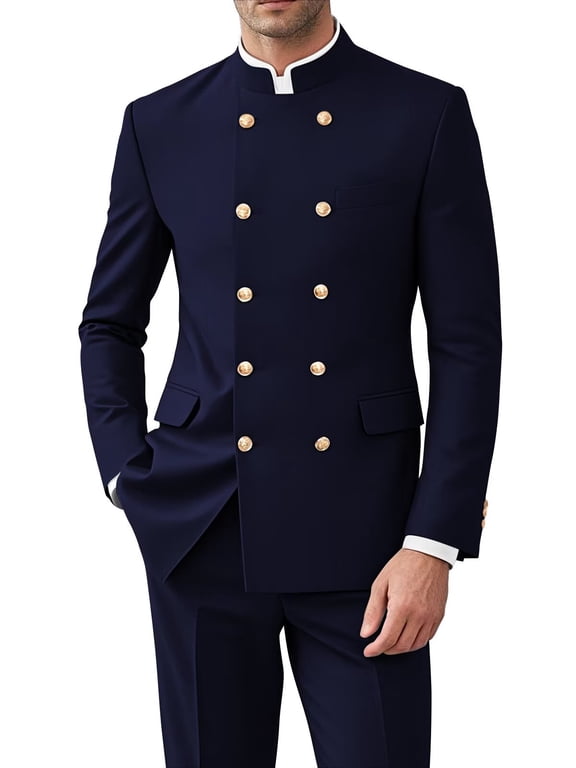 Men Tunic Suit Mandarin Stand Collar Jacket Chinese Traditional Double Breasted Uniform Jacket Wedding Suits for Men S