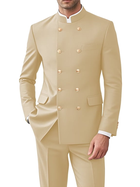 Men Tunic Suit Mandarin Stand Collar Jacket Chinese Traditional Double Breasted Uniform Jacket Wedding Suits for Men S