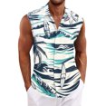 thumbnail image 1 of Men Turn Down Collar Sleeveless Hawaiian Tropical Button Down Vest Lightweight Breathable Vacation Beach Travel Tops White XL, 1 of 6
