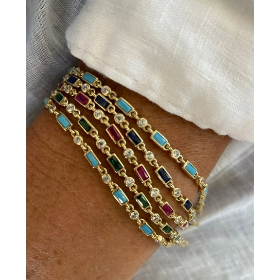 Men Turquiose,Emerald,Ruby and Sapphire Tennis Bracelet,Gift for Birthday,Wedding