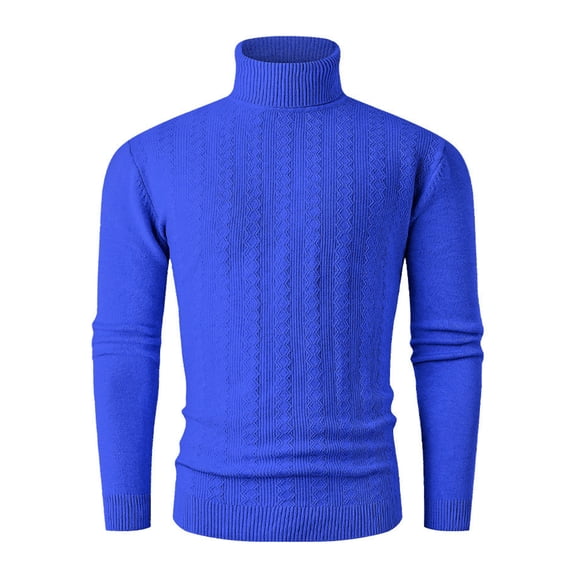 Men Turtleneck Cable Knit Sweater Long Sleeve Pullover Classic Fit Solid Color Top