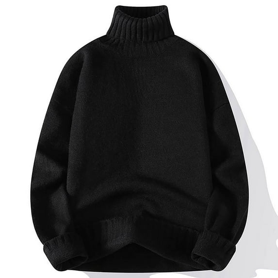 Men Turtleneck Long Sleeve Sweater High Neck Top Pullover Sweaters Casual Loose Fit Lightweight Cable Knitted for Men Solid Basic Soft Comfortable Fall Winter Sweaters Tops, Black (X-Large)