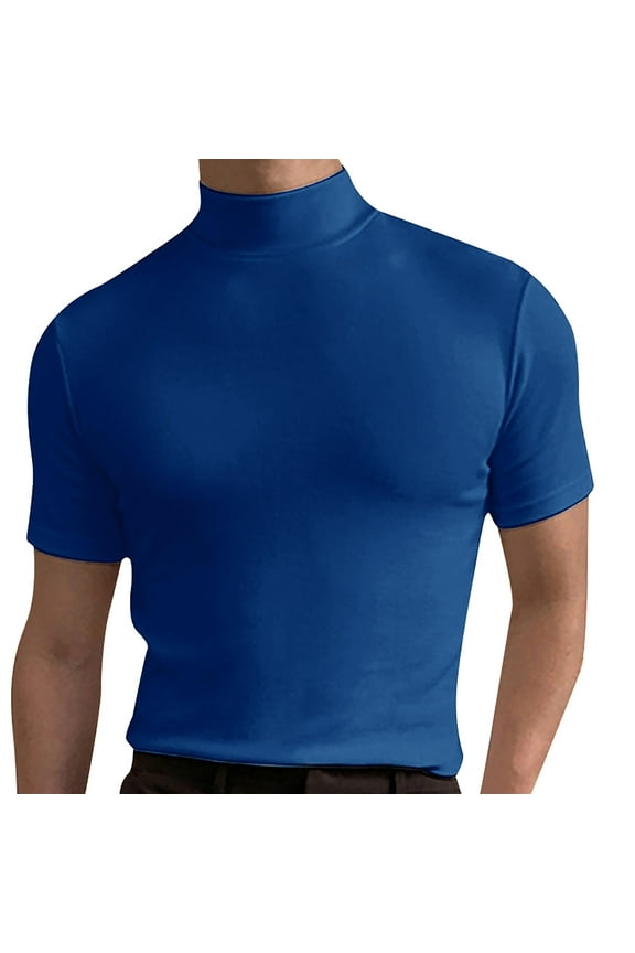 Men Turtleneck Mock Neck T Shirts Short Sleeve Ribbed High Neck T-Shirt Tee