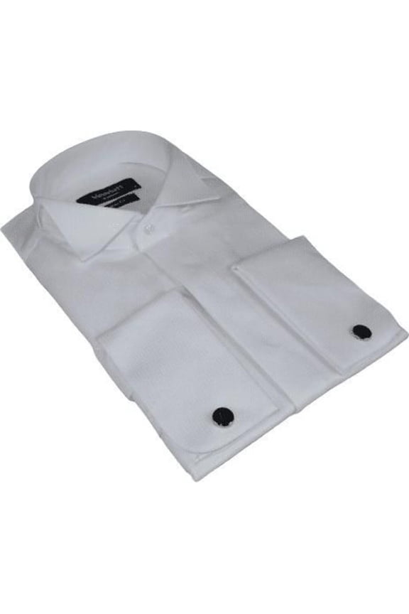 Men Tux Formal 100% Cotton Shirt MANSCHETT Turkey Slim Fit 303-01 White Wing tip