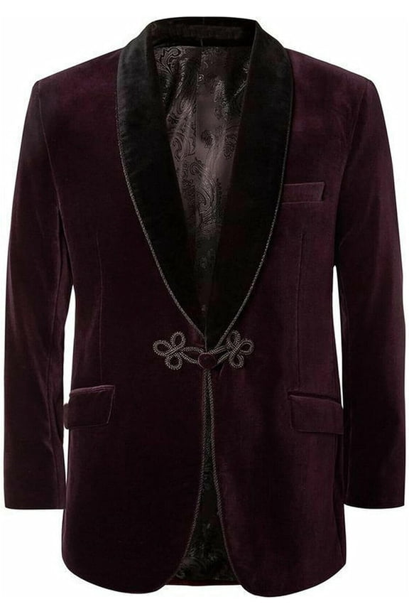 Men Tuxedo Jackets Burgundy Velvet Blazer Grooms Wedding Dinner Party Wear Blazers 