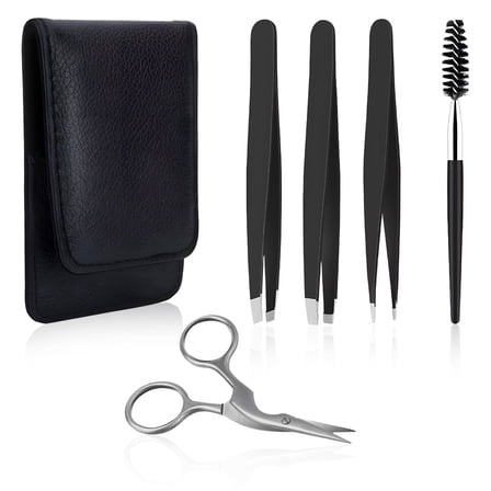 Tweezers Set for Women - Professional Tweezers for Women Facial Hair, Eyebrow Kit with Eyebrow Scissors and Leather Travel Case