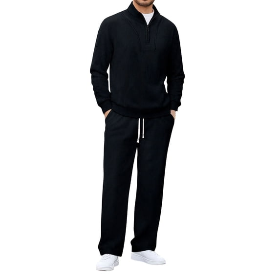 Men Two Piece Outfits Sets Corduroy Collared Zip Up Long Sleeve Jacket and Pants Set Solid Casual Outerwear with Drawstring Waist Two Piece Tracksuit