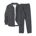 thumbnail image 1 of Men Two Piece Outfits Sets Solid Corduroy Collared Long Sleeve Jacket and Pants Set Multi Pocket Casual Two Piece Tracksuit, 1 of 4