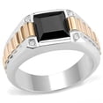 thumbnail image 1 of Men Two-Tone IP Rose Gold Stainless Steel Ring with Synthetic in Jet - Size 10, 1 of 1