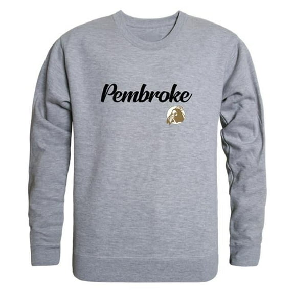 Men UNC Pembroke Braves Script Crew Fleece, Heather Grey - Large