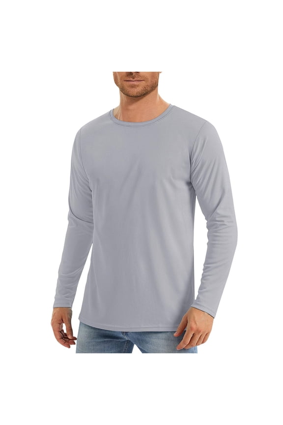 Men UPF 50 Long Sleeve Shirt UV Sun Protection Athletic Running Workout Rash Guard Moisture Wicking Crew Neck Basic Tee