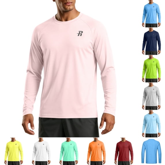 Men UPF 50+ Swim Shirts, Long Sleeve UV Sun Protection Lightweight Quick Dry T-Shirt for Beach Fishing Outdoor Hiking Running Rash Guard Pink XL