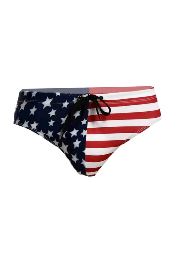 Men USA Flag Printing Brief Triangle Underpants Swimwear Bikini Briefs Beach Swimsuit Size L (Blue)