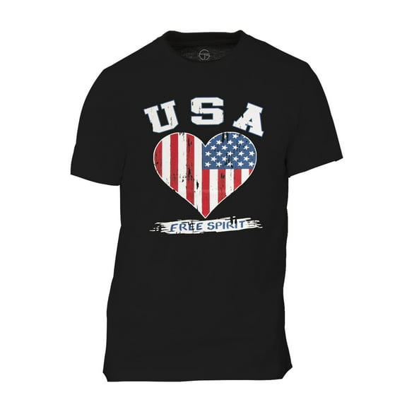 Men USA Heart Free Spirit Short-Sleeve T-Shirt - Black - Medium