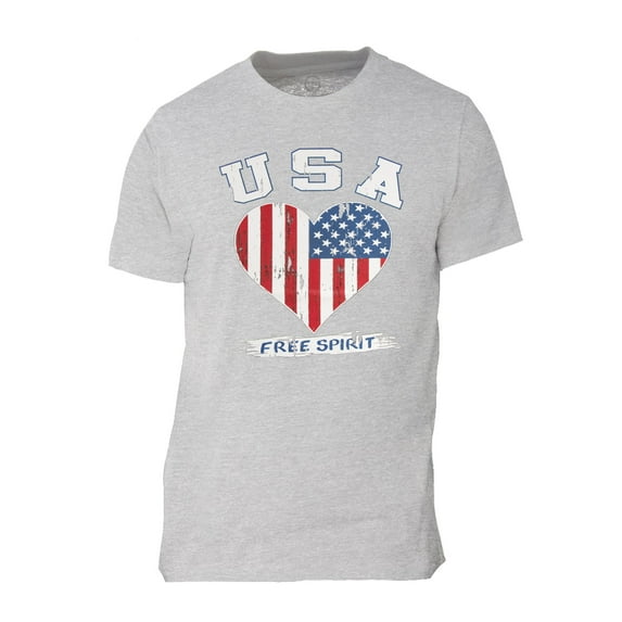 Men USA Heart Free Spirit Short-Sleeve T-Shirt - Heather Grey - 3X-Large