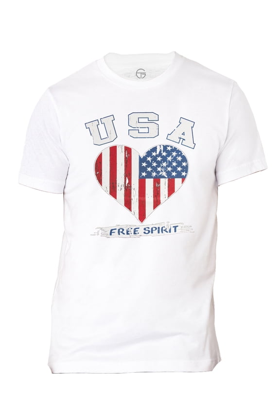 Men USA Heart Free Spirit Short-Sleeve T-Shirt - White - Small
