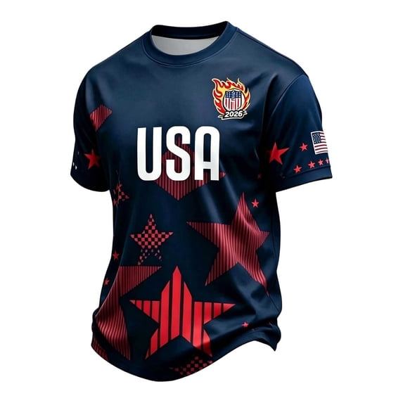 Men USA Patriotic Crewneck T-Shirts, Machine Washable Breathable Top for 4th July Holiday Football Baseball Game Day Fans Wear T Short Sleeve T Shrits