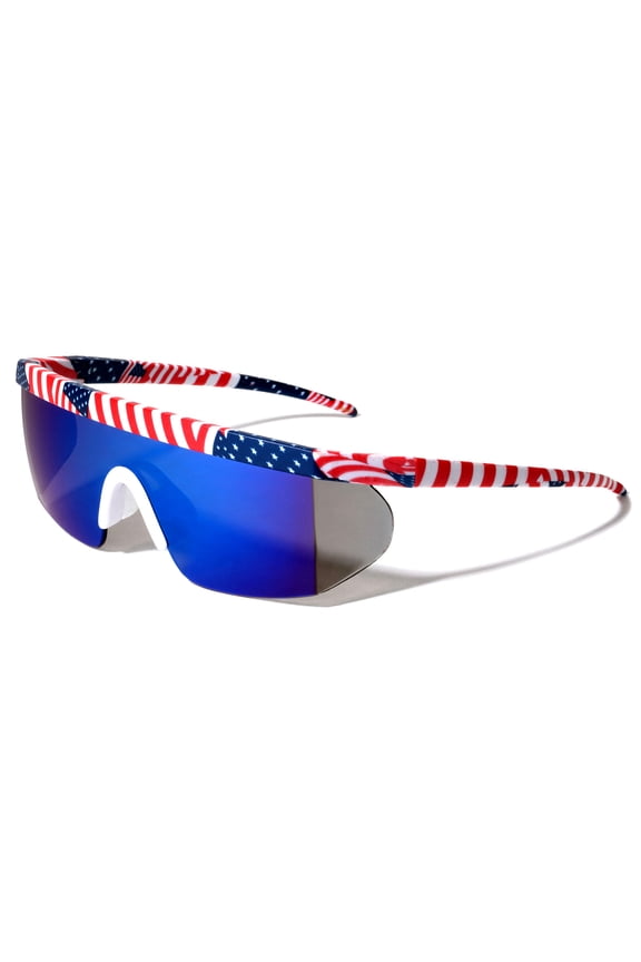 Men USA Patriotic Sport Wrap Around Sunglasses One Piece Lens Robot UV400 Sport Mirror Volleyball