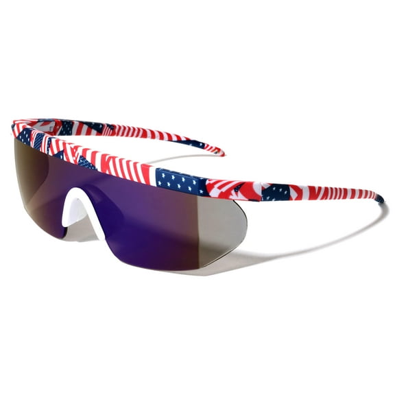 Men USA Patriotic Sport Wrap Around Sunglasses One Piece Lens Robot UV400 Sport Mirror Volleyball
