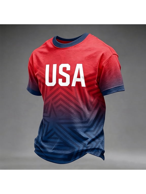 Men USA Soccer Jersey Shirts American Flag Graphic Short Sleeve Tee Crew Neck T Shirt Happy Fashion Jerseys for Men 4th of July Football Tee, Wine S