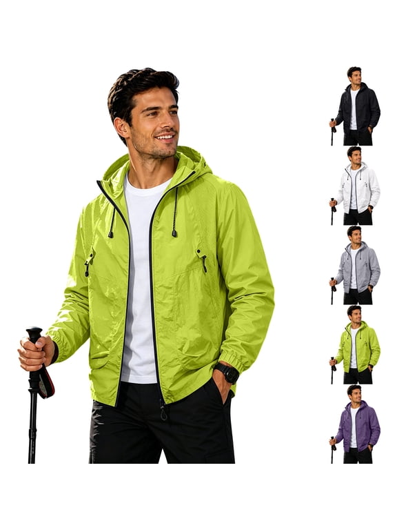 Men Ultra Thin Breathable Outdoor Fishing Sun Protection Jacket Lightweight Hooded Windbreaker Quick Dry Zip Up Design