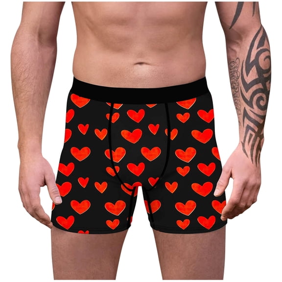 Men Underwear Valentines Heart Printed Underwear Comfortable Cooling Boxer Moisture Wicking Underwear High Waisted Panties Breathable Underwear Trunks