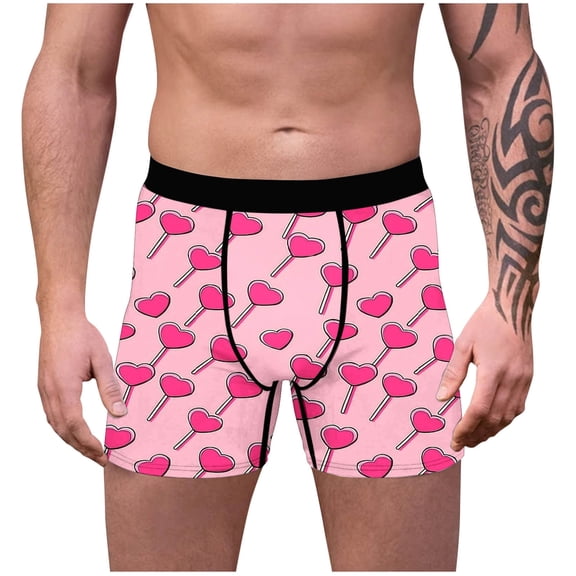 Men Underwear Valentines Heart Printed Underwear Comfortable Cooling Boxer Moisture Wicking Underwear High Waisted Panties Breathable Underwear Trunks