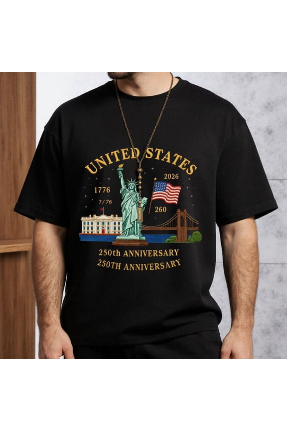 Men United States Landmarks Printing T Shirt 250th Anniversary Tee