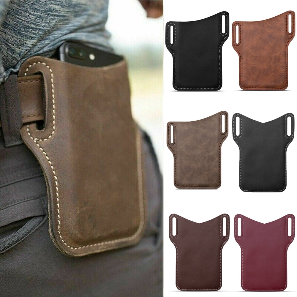 Men Universal Leather Cell Phone Holster Case Waist Bag with Belt Loop ...
