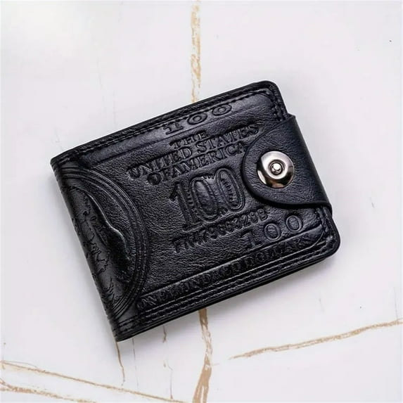 Men Us Dollar Bill Wallet Billfold, Leather Credit Card Photo Holder with Safe Magnetic Buckle