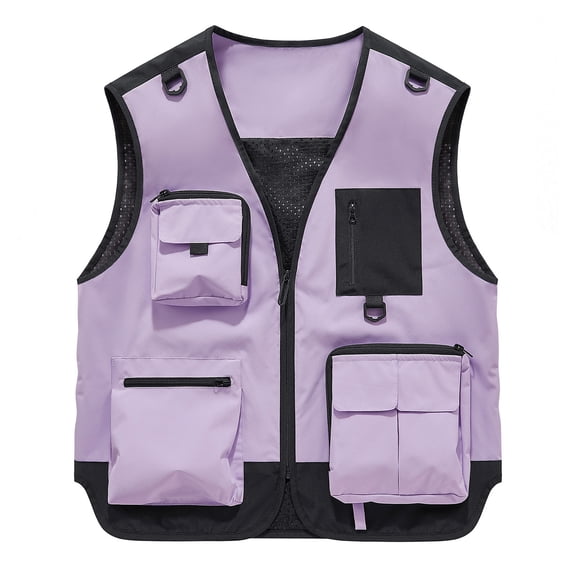 Men Utility Fishing Vest Lightweight Outdoor Zip Up Travel Work Cargo Jacket with Multi Pockets Mesh Breathable