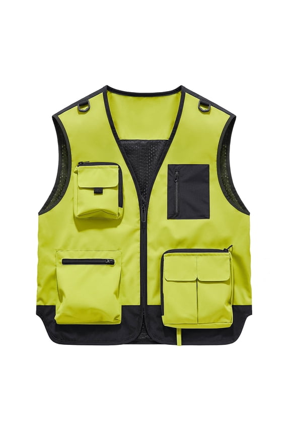 Men Utility Fishing Vest Lightweight Outdoor Zip Up Travel Work Cargo Jacket with Multi Pockets Mesh Breathable