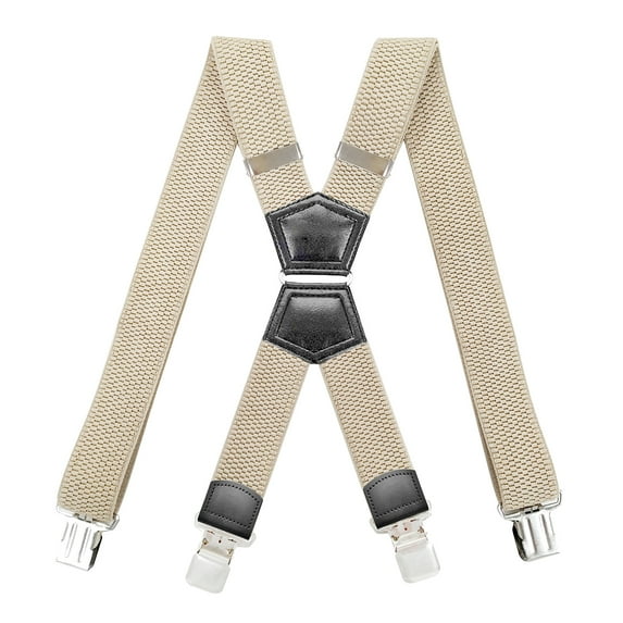 Men Utility Suspenders Adjustable Elastic Heavy Duty 1.5 Inch Wide X Shape Strong Clip Khaki Suspender