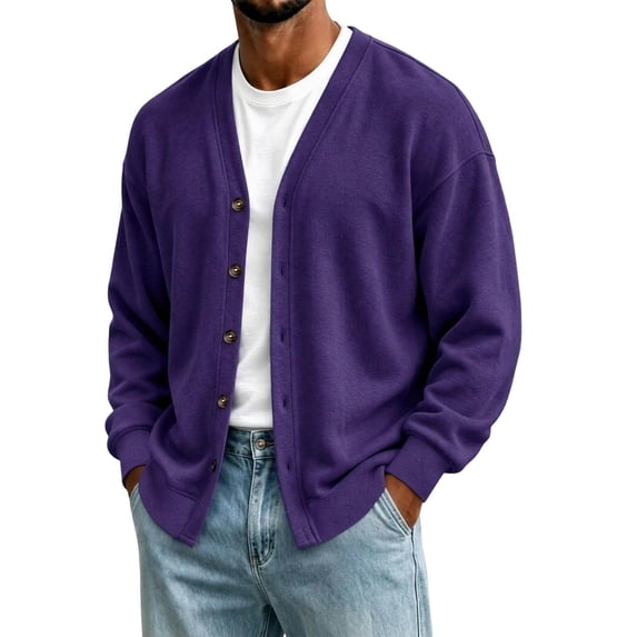 Men V Neck Button Cardigan Sweater Long Sleeve Open Front Casual Knit Cardigan with Pockets