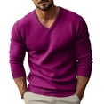 thumbnail image 1 of Men V Neck Dress Sweater Knit Long Sleeve Casual Slim Fit Pullover Sweater Dark Purple 2XL, 1 of 4